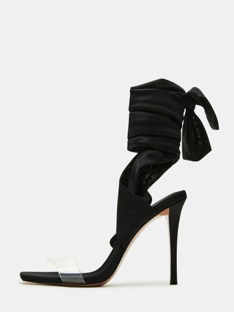 Black High Heel Sandals Lace Up Open Toe Stiletto Heel Sandal Shoes