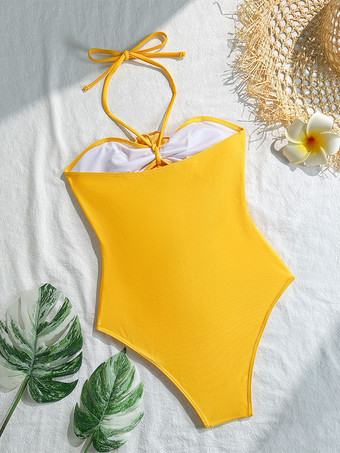 2025年夏向け3Dフラワーデコレーション付きカットアウトホルターワンピース水着