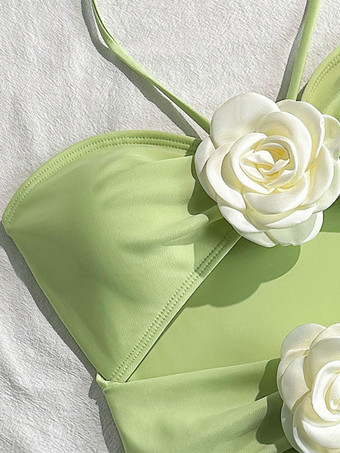 2025年夏向け3Dフラワーデコレーション付きカットアウトホルターワンピース水着