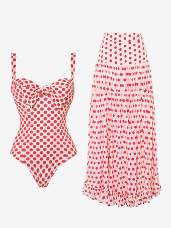 2025年夏向けハート柄ワンピース水着とマキシスカートのセット