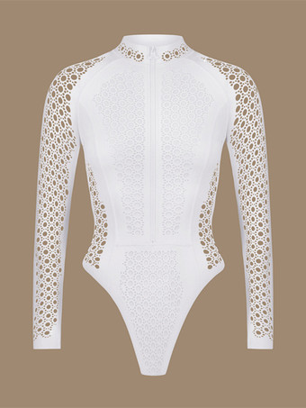 2025年夏用ホワイトジップアップ長袖メッシュサーフスーツ