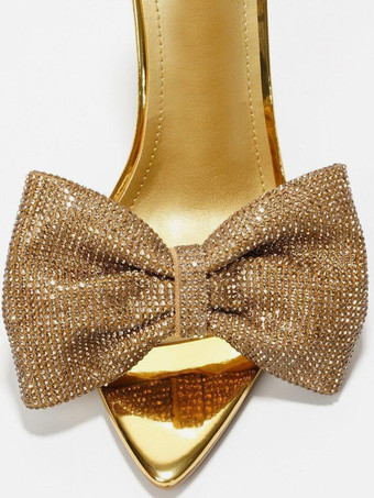 Mules de tacón alto con lazo de diamantes de imitación punta abierta tacón de aguja sin espalda