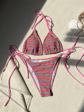 2025年夏向けストライプホルターシンプルビキニ水着