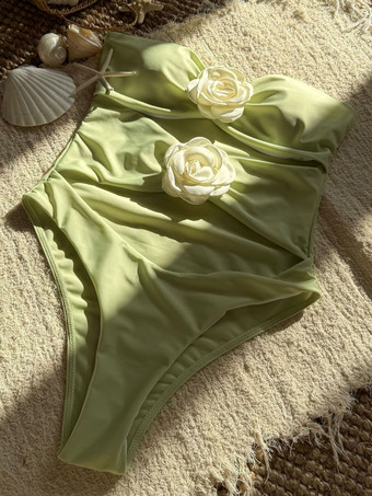 2025年夏向け3Dフラワーデコレーション付きストラップレスカットアウトワンピース水着