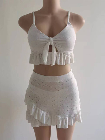 2025年夏向けフリルビキニとミニスカートの3ピース水着セット