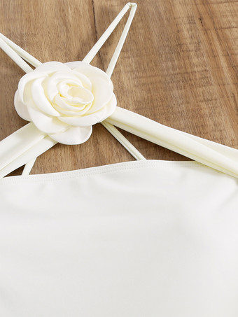 2025年夏向け3Dフラワーアクセサリー付き無地ワンピース水着