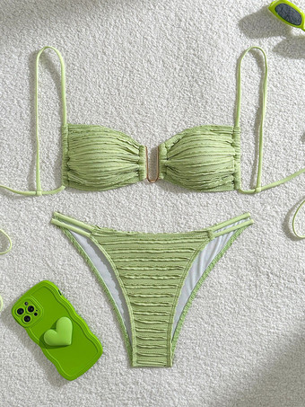 2025年夏用ストライプUネックカットアウトウエストビキニ水着