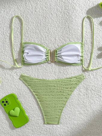 2025年夏用ストライプUネックカットアウトウエストビキニ水着