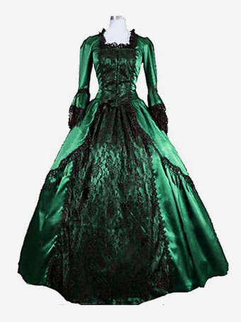 verde Vestido victoriano para mujer poliéster con bloques de color ropa vintage para mujer.