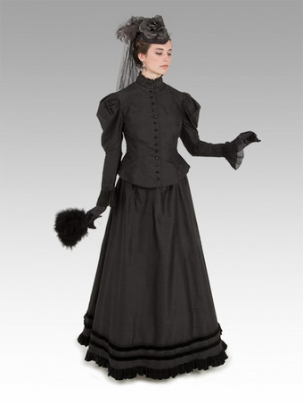 ブラック ビクトリア朝の女性用ドレス ポリエステル ヴィンテージ女性服 ヴィンテージ服