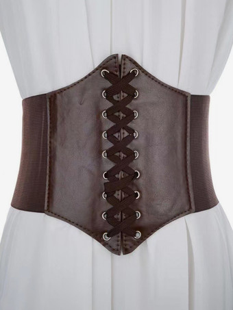 ディープブラウンヴィンテージコルセット ヴィンテージレディース服 レースアップ マイクロファイバー
