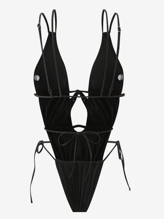 テクスチャードタイサイドディテールモノキニカットアウトワンピース水着レディース2025