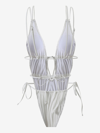 テクスチャードタイサイドディテールモノキニカットアウトワンピース水着レディース2025