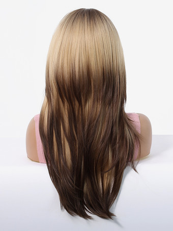 ハイライトミドルパートストレートミディアムヘアウィッグ女性用 2025