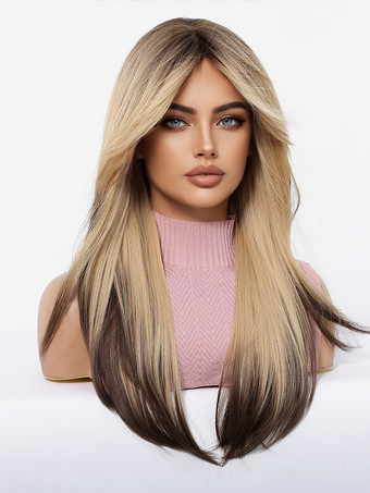 ハイライトミドルパートストレートミディアムヘアウィッグ女性用 2025