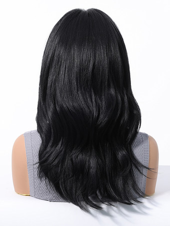 女性用ミディアムレングス黒カーリーヘア合成ウィッグ 2026