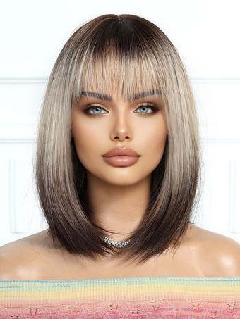 女性用グラデーションボブショート合成ウィッグ前髪付き 2025
