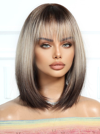 女性用グラデーションボブショート合成ウィッグ前髪付き 2025