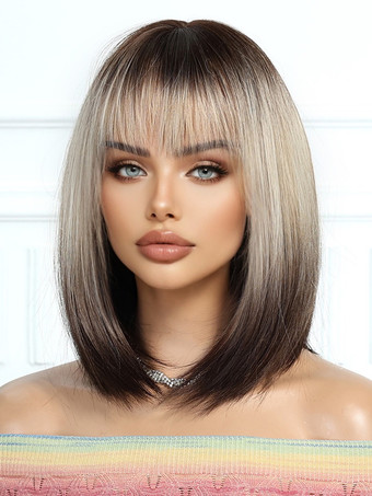 女性用グラデーションボブショート合成ウィッグ前髪付き 2025