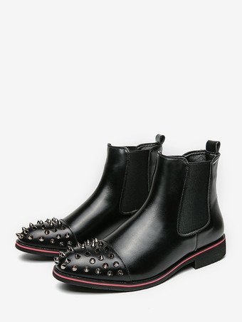 ブラック メンズ チェルシーブーツ ラウンドリベットトゥ 滑り止め 防水 スリッポン 履きやすいショートブーツ