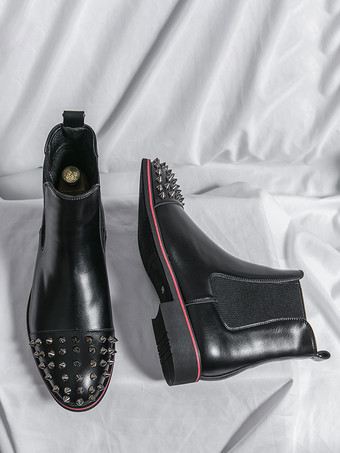 メンズ チェルシーブーツ ラウンドリベットトゥ 滑り止め 防水 スリッポン 履きやすいショートブーツ