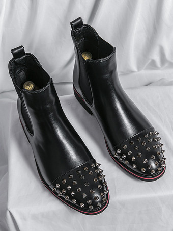 メンズ チェルシーブーツ ラウンドリベットトゥ 滑り止め 防水 スリッポン 履きやすいショートブーツ