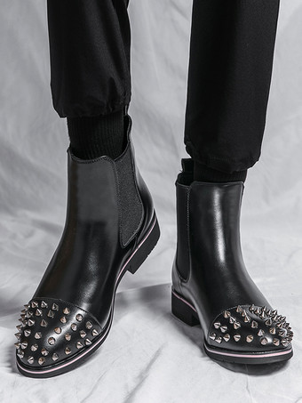 メンズ チェルシーブーツ ラウンドリベットトゥ 滑り止め 防水 スリッポン 履きやすいショートブーツ