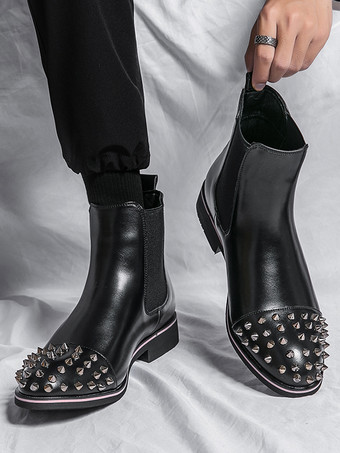 メンズ チェルシーブーツ ラウンドリベットトゥ 滑り止め 防水 スリッポン 履きやすいショートブーツ