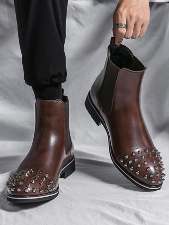 メンズ チェルシーブーツ ラウンドリベットトゥ 滑り止め 防水 スリッポン 履きやすいショートブーツ