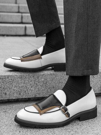 メンズ モンクローファー ラウンドトゥ スリッポン バックルディテール ペニーシューズ カラーブロックデザイン プロムシューズ