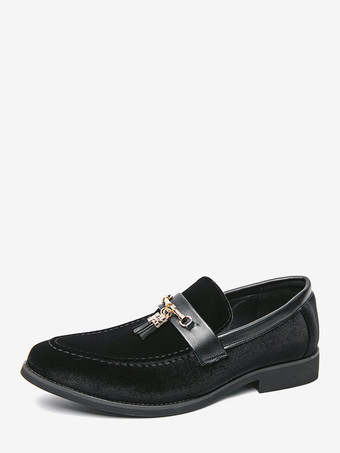 ブラック メンズ スエード タッセルローファー スリッポン スパイク モカシン シューズ ローヒール 快適 ペニーシューズ