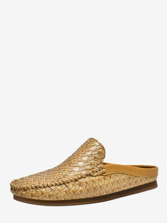 ゴールド メンズミュール スリッポン 通気性 レザー ソフトソール ローファー シューズ 快適 カジュアル ハウスシューズ