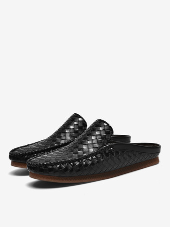 メンズミュール スリッポン 通気性 レザー ソフトソール ローファー シューズ 快適 カジュアル ハウスシューズ