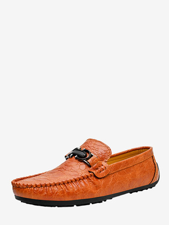 ライトブラウンメンズ ホースビット ローファー シューズ スリッポン レザー クロコダイル柄 フラットヒール 滑り止め ペニーシューズ