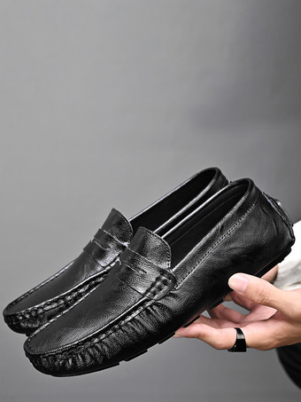 ブラック メンズ ペニーローファー シューズ スリッポン スパイクレザーシューズ 軽量 耐久性 パーティー デッキシューズ