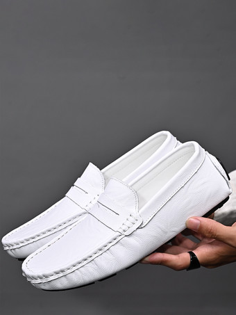 ホワイト メンズ ペニーローファー シューズ スリッポン スパイクレザーシューズ 軽量 耐久性 パーティー デッキシューズ