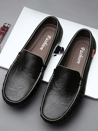 メンズ スリッポン ローファー ラウンドトゥ フェイクレザー デッキシューズ 軽量 滑り止め フレキシブル フラットシューズ