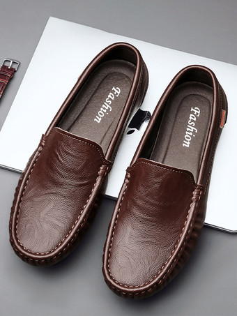 メンズ スリッポン ローファー ラウンドトゥ フェイクレザー デッキシューズ 軽量 滑り止め フレキシブル フラットシューズ