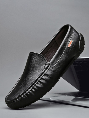 メンズ スリッポン ローファー ラウンドトゥ フェイクレザー デッキシューズ 軽量 滑り止め フレキシブル フラットシューズ