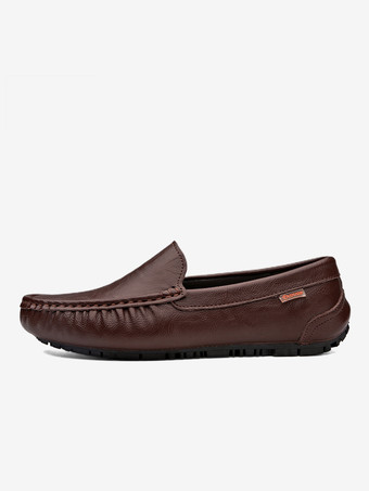 メンズ スリッポン ローファー ラウンドトゥ フェイクレザー デッキシューズ 軽量 滑り止め フレキシブル フラットシューズ