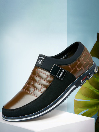 メンズ スリッポン ローファー スパイク オックスフォードシューズ レザー スプライス スエード ドレスシューズ