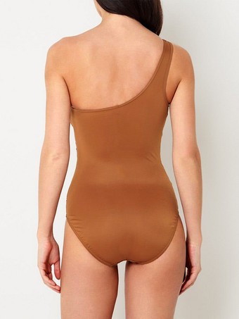 ワンショルダーメッシュパッチワークワンピース水着レディース2025