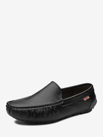 ブラック メンズ スリッポン ローファー ラウンドトゥ フェイクレザー デッキシューズ 軽量 滑り止め フレキシブル フラットシューズ