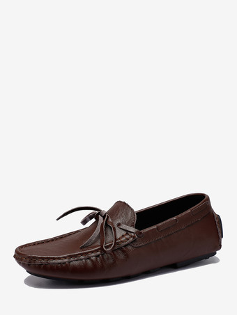 ディープブラウンメンズ ベルギーローファー スパイク フェイクレザー レースアップ デッキシューズ 軽量 滑り止め フレキシブル スリッポン ペニーシューズ