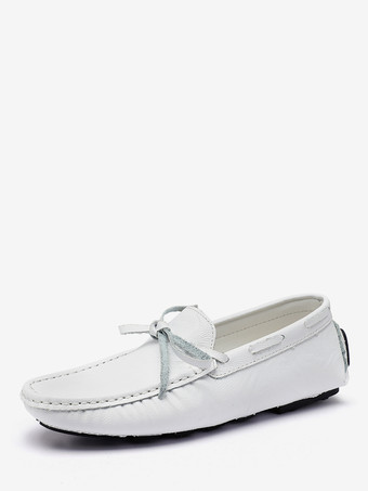 ホワイト メンズ ベルギーローファー スパイク フェイクレザー レースアップ デッキシューズ 軽量 滑り止め フレキシブル スリッポン ペニーシューズ