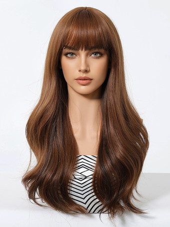 ナチュラルなカーリーロングヘア フルヘッド 合成ウィッグ 前髪付き 2025