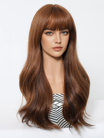 ナチュラルなカーリーロングヘア フルヘッド 合成ウィッグ 前髪付き 2025