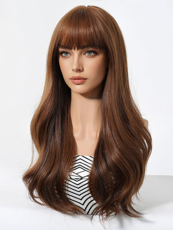 ナチュラルなカーリーロングヘア フルヘッド 合成ウィッグ 前髪付き 2025