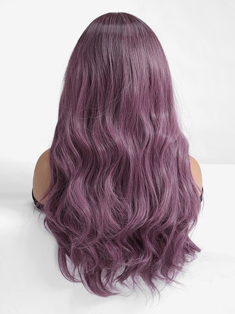 パープルグラデーションミドルパートロングカーリーヘア合成ウィッグ 2025