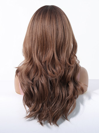 ミドルパートのロングカーリーブラウンヘア合成ウィッグ女性用 2025